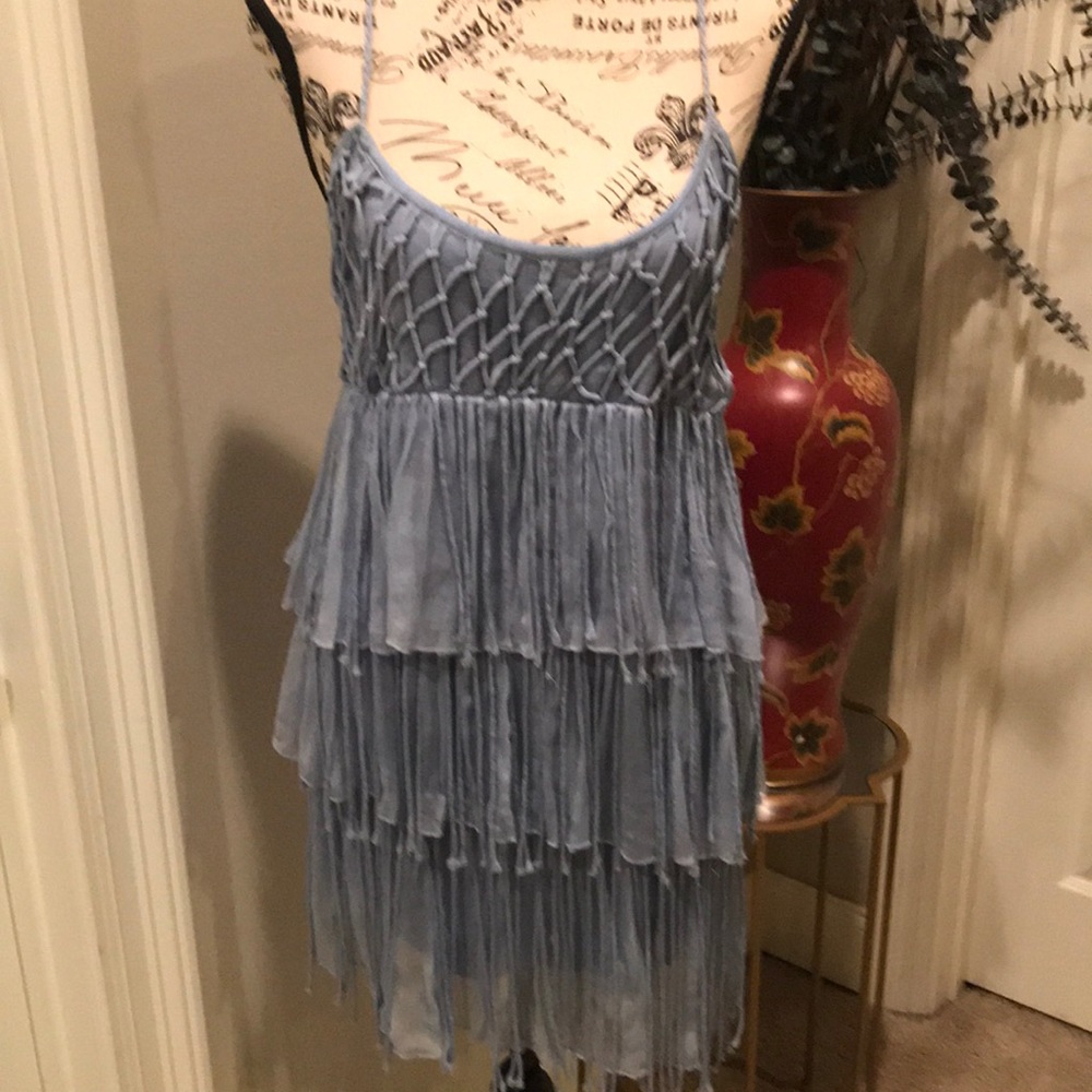 Chelsea and Violet blue tiered and fringed mini Size Small
